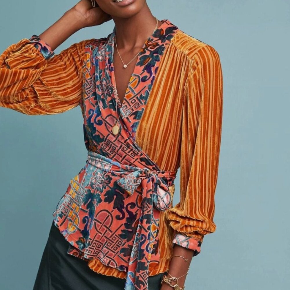 Brand New NWT Moulinette Sœurs Velvet Wrap Top from Anthropologie Size M Medium